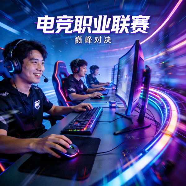 电竞比赛现场主视觉图 - 职业选手激烈对抗场景