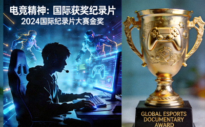 电竞纪录片国际获奖新闻报道配图 - 纪录片海报与奖杯
