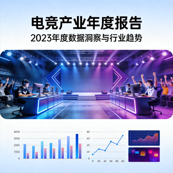 电竞产业年度报告封面 - 电竞比赛现场与数据分析图表融合
