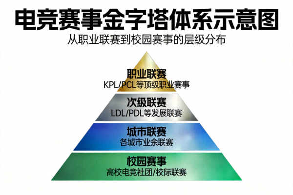 电竞赛事金字塔体系示意图 - 从职业联赛到校园赛事的层级