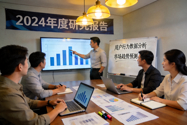 研究报告团队工作场景 - 数据分析与讨论会议