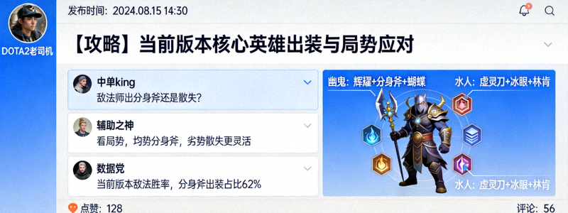 DOTA2玩家社区讨论区截图 - 英雄出装与局势分析
