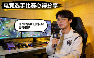 电竞选手接受媒体专访 - 选手正在分享比赛心得