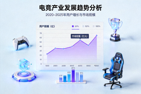 电竞产业发展趋势分析主视觉图 - 数据图表与电竞元素结合