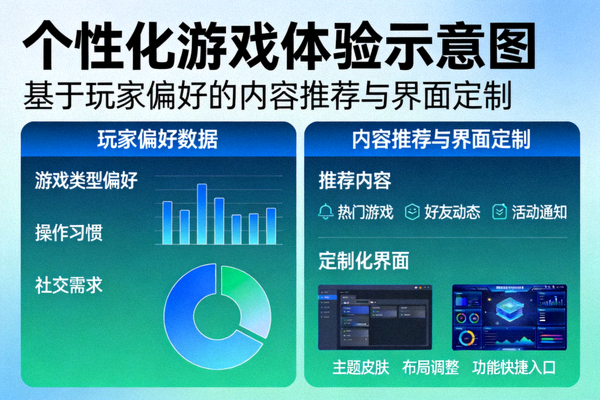 个性化游戏体验示意图 - 基于玩家偏好的内容推荐与界面定制