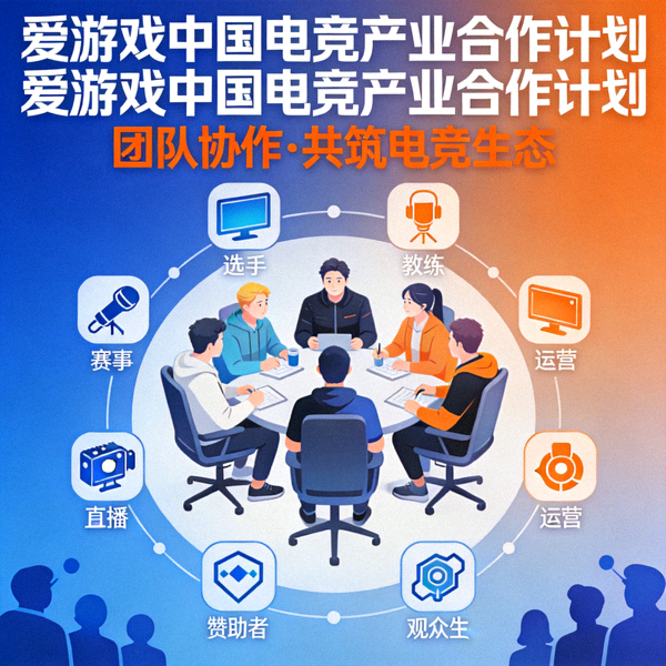 爱游戏中国电竞产业合作计划主视觉图 - 团队协作与电竞生态概念