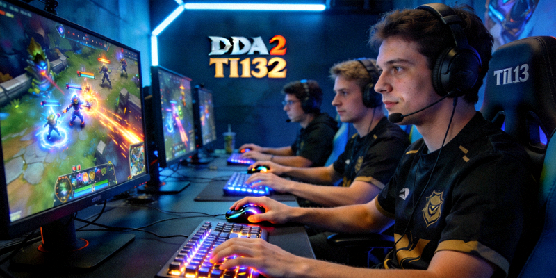 DOTA2国际邀请赛TI13比赛画面 - 选手激烈操作与团队配合瞬间