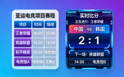 亚运电竞项目赛程表与实时比分界面概念图