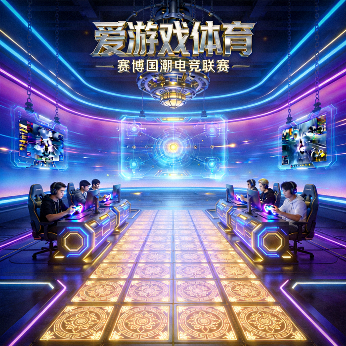 爱游戏体育赛博国潮风格主视觉图 - 未来科技感电竞竞技场馆场景