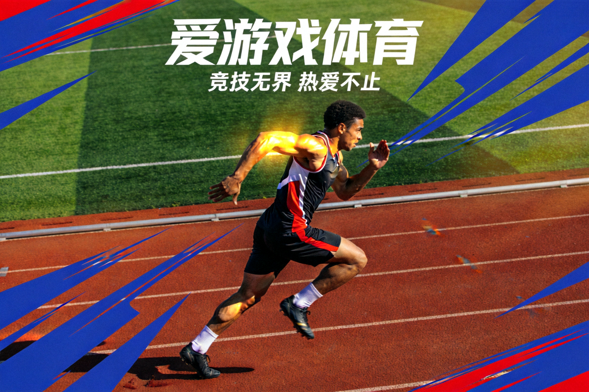 爱游戏体育品牌主视觉图 - 运动场上的竞技运动员奔跑瞬间