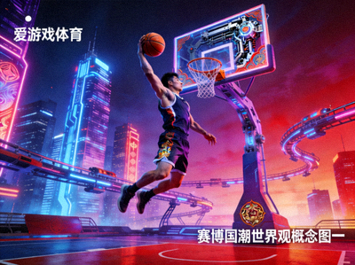 爱游戏体育赛博国潮世界观概念图一 - 未来都市篮球场扣篮瞬间