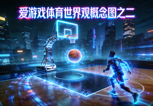 爱游戏体育世界观概念图之二，篮球赛场科技感特效与光影表现